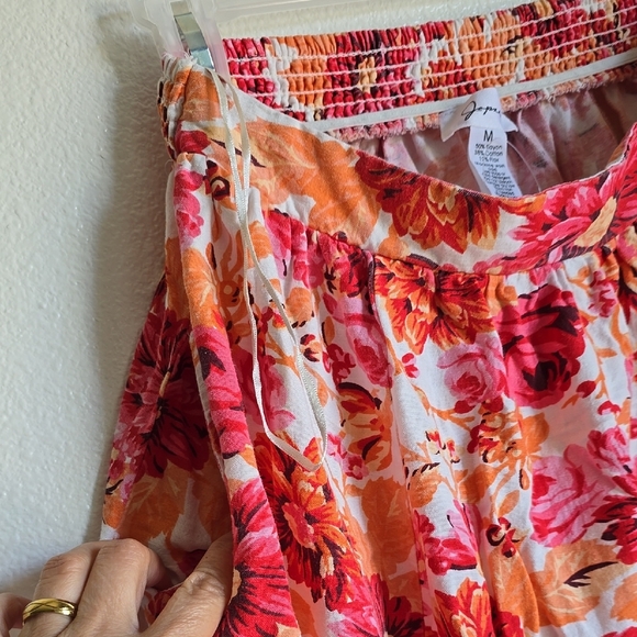 Pink and Red Smocked A-Line Midi Skirt - Picture 6 of 9